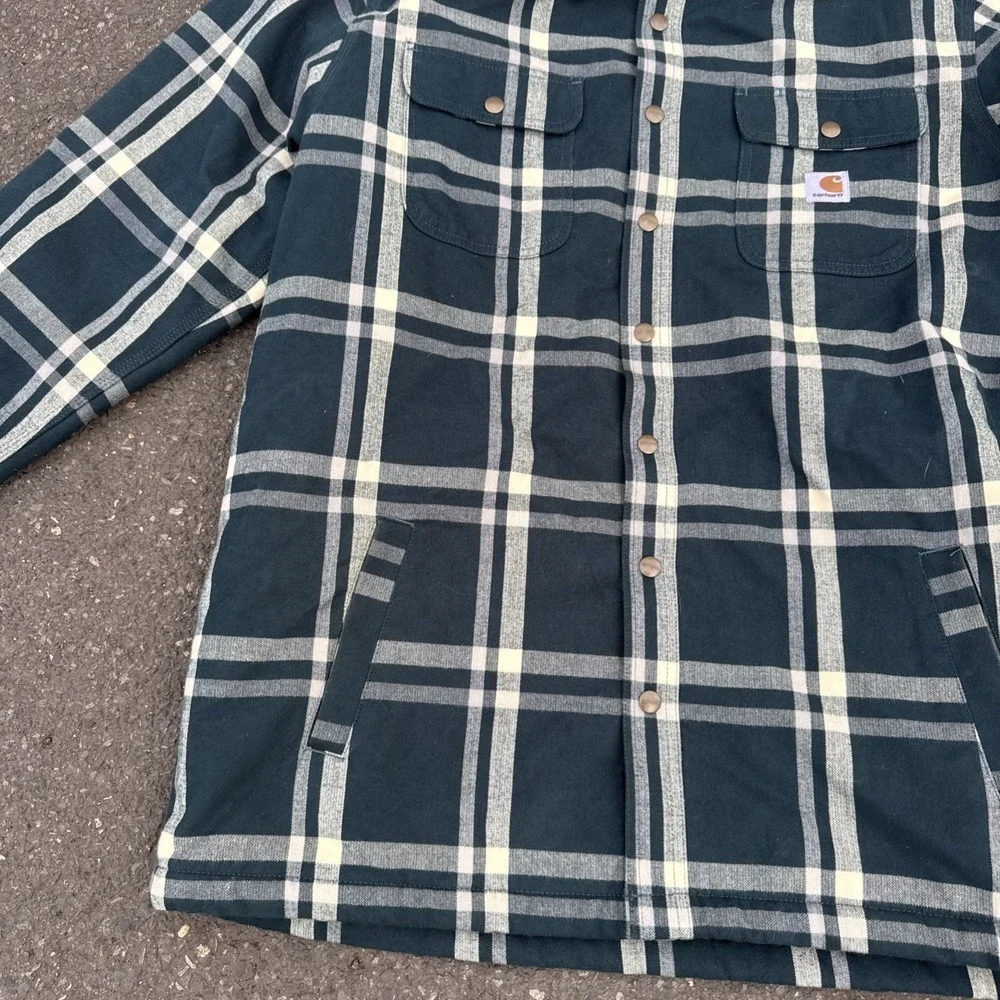 Carhartt Hubbard Flannel Sherpa‎ Lined Shirt Jacket Mens XL TALL Plaid Heavy